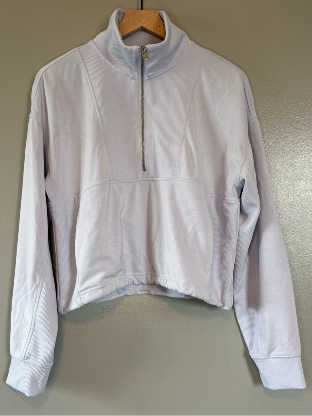 Athleta Medium Seasoft Rib Quarter Zip Popover Sweater Light Blue Cinch Waist